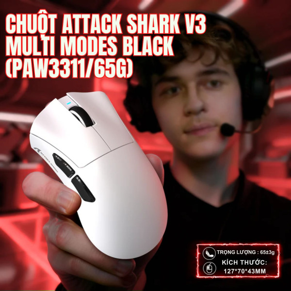 CHUỘT ATTACK SHARK V3 MULTI MODES WHITE (PAW3311/65G)