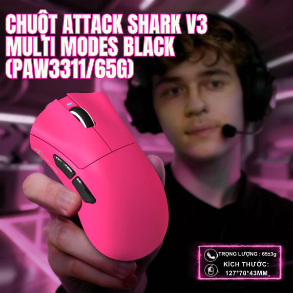 CHUỘT ATTACK SHARK V3 MULTI MODES BERRY RED (PAW3311/65G)