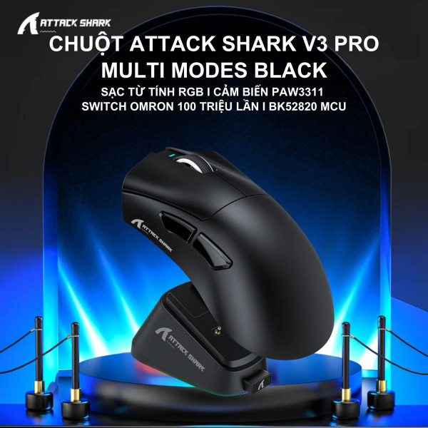 CHUỘT ATTACK SHARK V3 PRO MULTI MODES BLACK (PAW3311/65G)