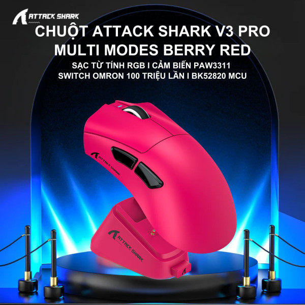 CHUỘT ATTACK SHARK V3 PRO MULTI MODES BERRY RED (PAW3311/65G)