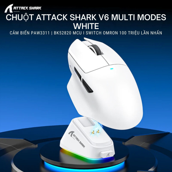 CHUỘT ATTACK SHARK V6 MULTI MODES WHITE (PAW3311/65G)