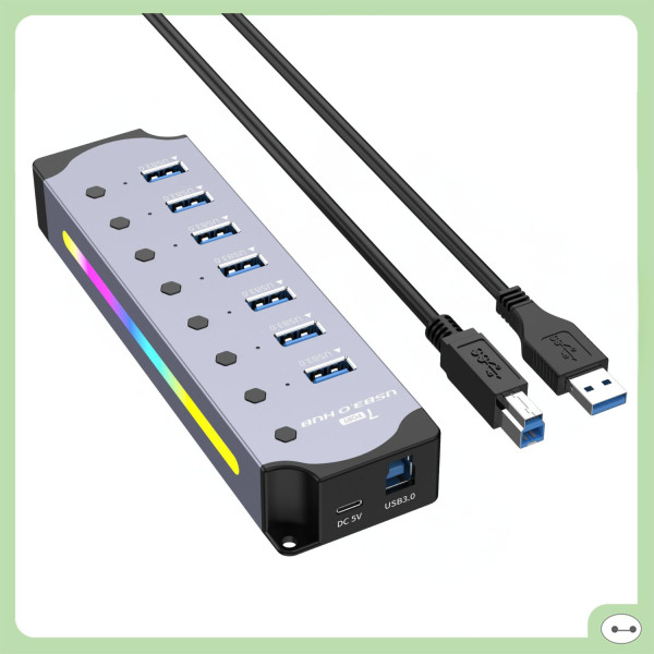 BỘ CHIA USB HUB 3.0 NHÔM U3H707 RGB 7 CỔNG