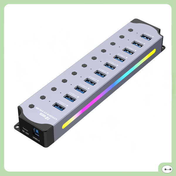 BỘ CHIA USB HUB 3.0 NHÔM U3H710 RGB 10 CỔNG