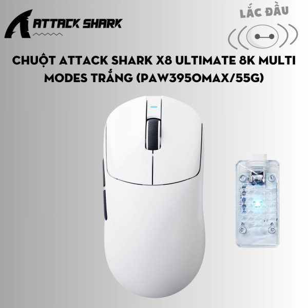 CHUỘT ATTACK SHARK X8 ULTIMATE 8K MULTI MODES ĐEN (PAW3950MAX/55G)