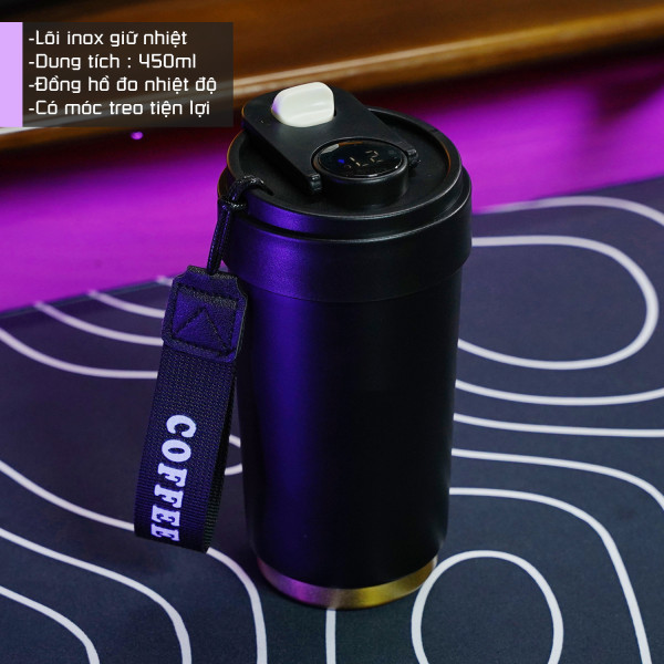 Cốc giữ nhiệt 450ml hiển thị nhiệt độ thông minh màu đen