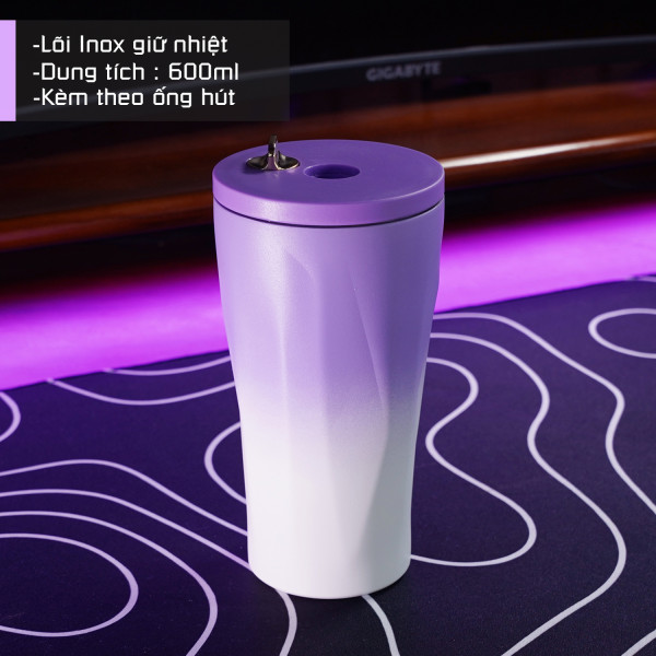 Cốc giữ nhiệt 600ml thời trang gradient trắng tím