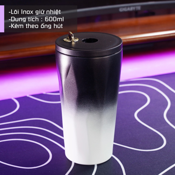 Cốc giữ nhiệt 600ml thời trang gradient trắng đen