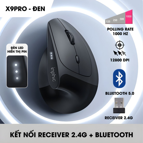 CHUỘT INPHIC X9 PRO DUAL MODE SILENT SWITCH BLACK