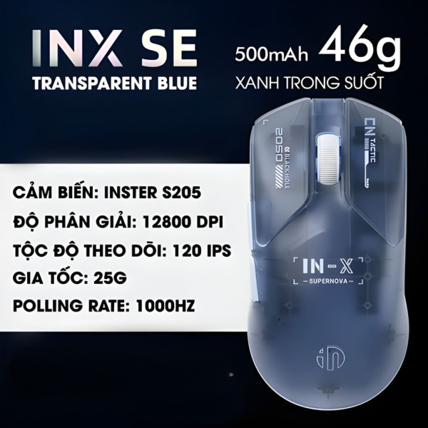 CHUỘT INPHIC INXSE 1Khz DUAL MODE TRANSPARENT BLUE (S205/46g)