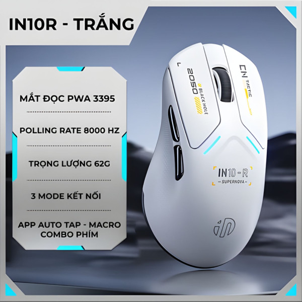 CHUỘT INPHIC IN10R 8Khz MULTI MODES WHITE (PAW3395/62g)