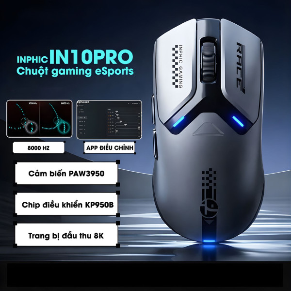 CHUỘT INPHIC IN10 PRO 8Khz MULTI MODES GRAY TITAN (PAW3950/60g)