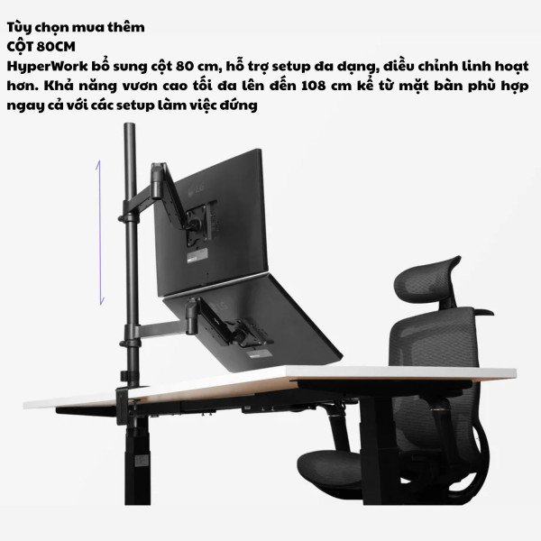 THANH NỐI DÀI 80CM CHO GIÁ TREO MÀN HÌNH HYPERWORK P1 DUAL EP02 ĐEN