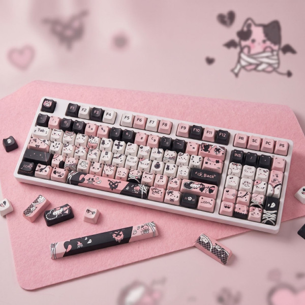 BỘ KEYCAP DYE-SUB BLACK PINK CAT (PBT/MAO PROFILE/132 PHÍM)