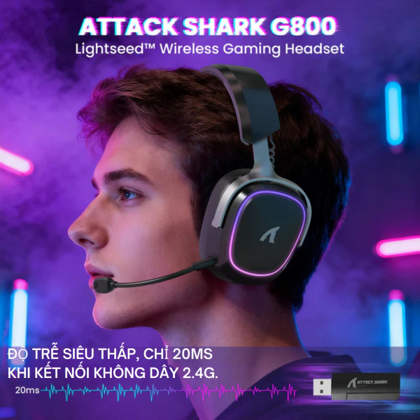 TAI NGHE ATTACK SHARK G800 MULTI MODES BLACK