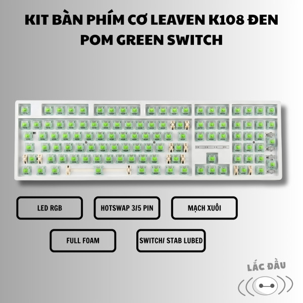 KIT BÀN PHÍM CƠ LEAVEN K108 TRẮNG POM GREEN SWITCH