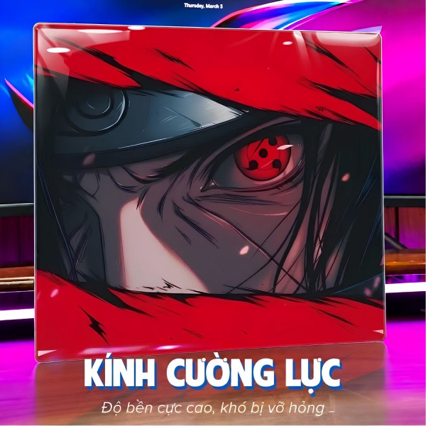 LÓT CHUỘT KÍNH CƯỜNG LỰC  ITACHI UCHIHA GAMING SIZE 45X40 DÀY 3MM