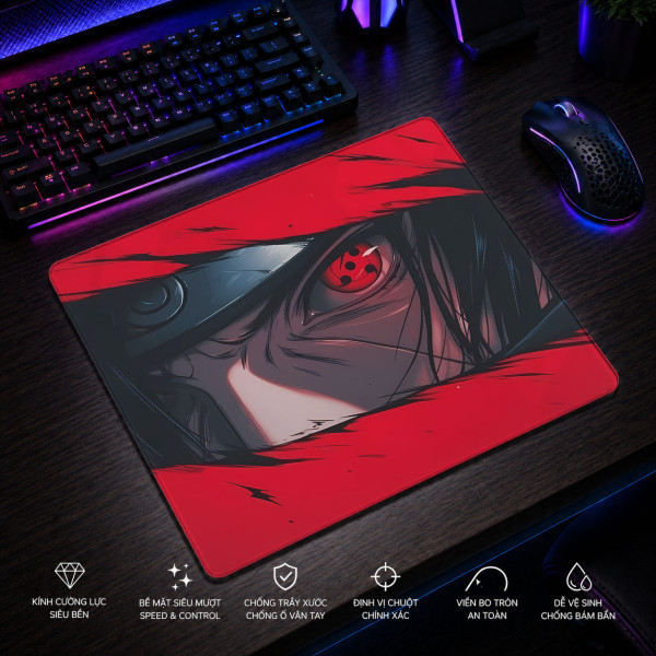 LÓT CHUỘT KÍNH CƯỜNG LỰC  ITACHI UCHIHA GAMING SIZE 45X40 DÀY 3MM