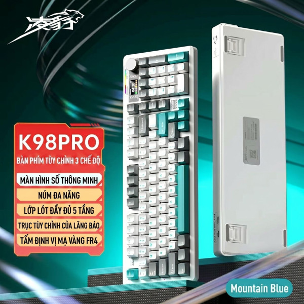 BÀN PHÍM CƠ LINGBAO K98 PRO MULTI MODES MOUNTAIN BLUE BLUE FEATHER SWITCH
