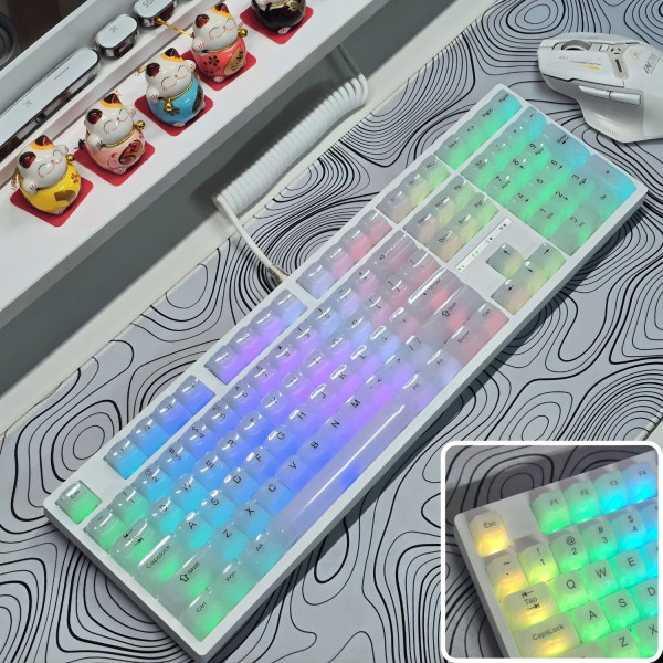BÀN PHÍM CƠ LEAVEN K108 CLEAR WHITE POM GREEN SWITCH