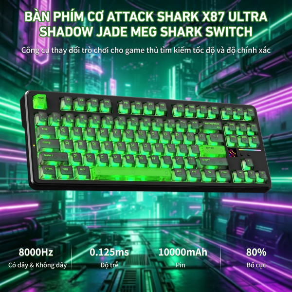 BÀN PHÍM CƠ ATTACK SHARK X87 ULTRA SHADOW JADE MEG SHARK SWITCH