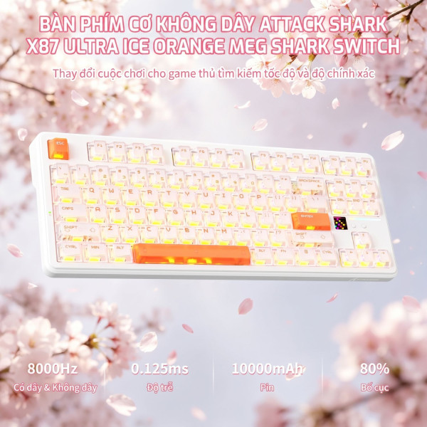 BÀN PHÍM CƠ ATTACK SHARK X87 ULTRA ICE ORANGE MEG SHARK SWITCH