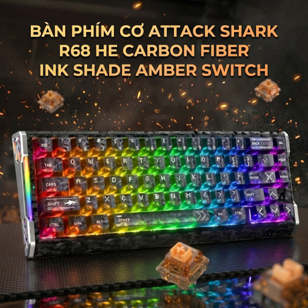 BÀN PHÍM CƠ ATTACK SHARK R68 HE CARBON FIBER INK SHADE AMBER SWITCH