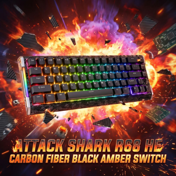 BÀN PHÍM CƠ ATTACK SHARK R68 HE CARBON FIBER BLACK AMBER SWITCH