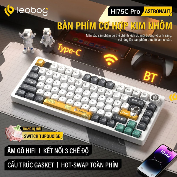 BÀN PHÍM CƠ LEOBOG HI75C PRO MULTI MODES ASTRONAUT TURQUOISE SWITCH