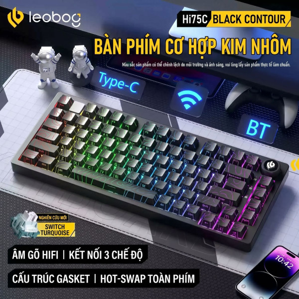 BÀN PHÍM CƠ LEOBOG HI75C PRO MULTI MODES BLACK CONTOUR TURQUOISE SWITCH