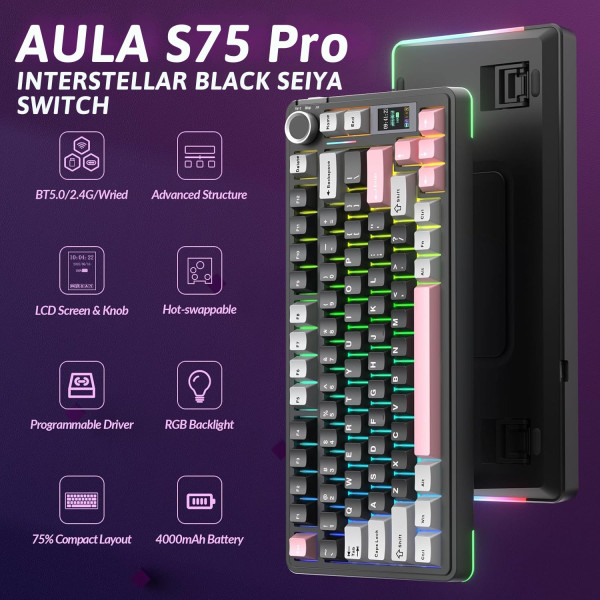 BÀN PHÍM CƠ AULA S75 PRO INTERSTELLAR BLACK SEIYA SWITCH