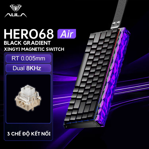 BÀN PHÍM CƠ AULA HERO 68 AIR BLACK GRADIENT XINGYI MAGNETIC SWITCH