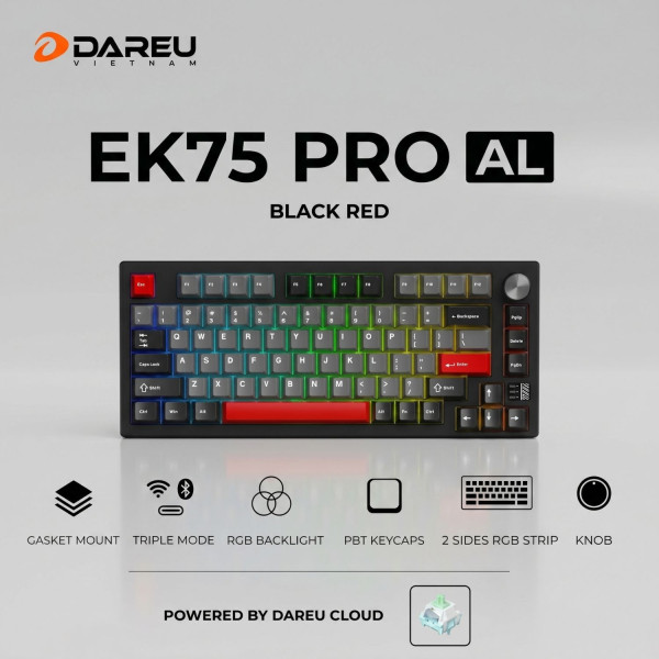 BÀN PHÍM CƠ DAREU EK75 PRO AL BLACK RED DAREU CLOUD SWITCH