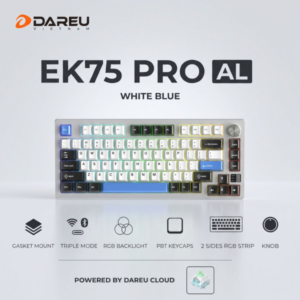 BÀN PHÍM CƠ DAREU EK75 PRO AL WHITE BLUE DAREU CLOUD SWITCH