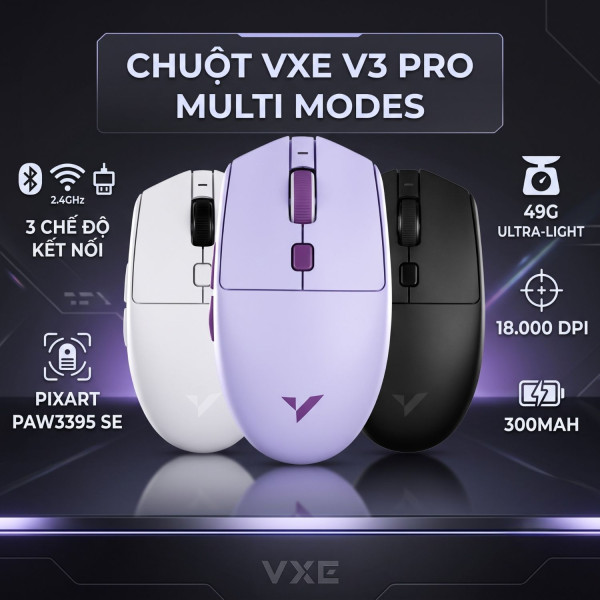 CHUỘT VXE V3 PRO MULTI MODES SERIES (PAW3395SE/49G)