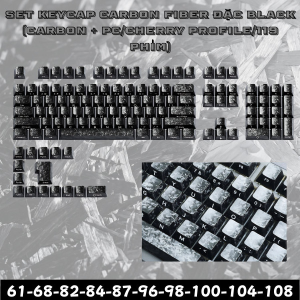 BỘ KEYCAP CARBON FIBER ĐẶC BLACK (CARBON + PC/CHERRY PROFILE/119 PHÍM)