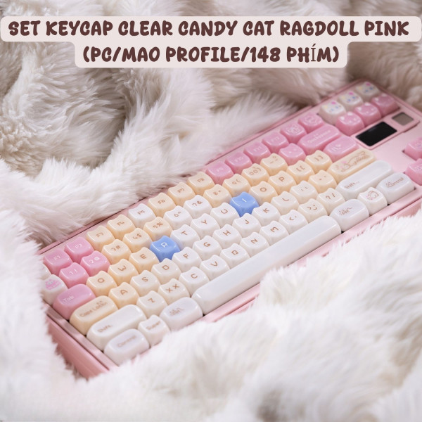 BỘ KEYCAP CLEAR CANDY CAT RAGDOLL PINK (PC/MAO PROFILE/148 PHÍM)