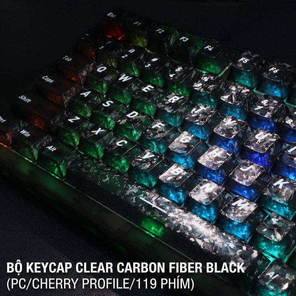 BỘ KEYCAP CLEAR CARBON FIBER BLACK (PC/CHERRY PROFILE/119 PHÍM)