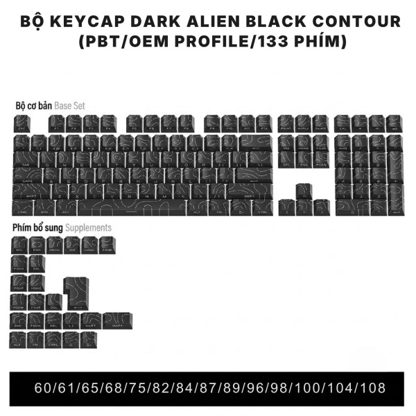 BỘ KEYCAP DARK ALIEN BLACK CONTOUR (PBT/OEM PROFILE/133 PHÍM)