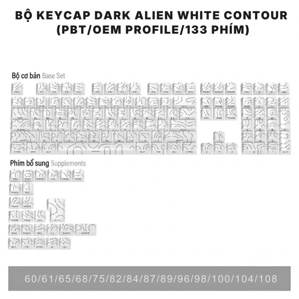BỘ KEYCAP DARK ALIEN WHITE CONTOUR (PBT/OEM PROFILE/133 PHÍM)