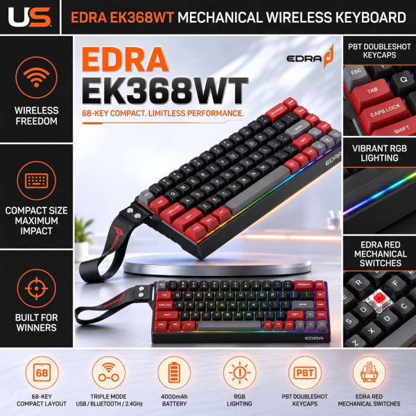 BÀN PHÍM CƠ EDRA EK368WT MULTI MODES LINEAR RED SWITCH