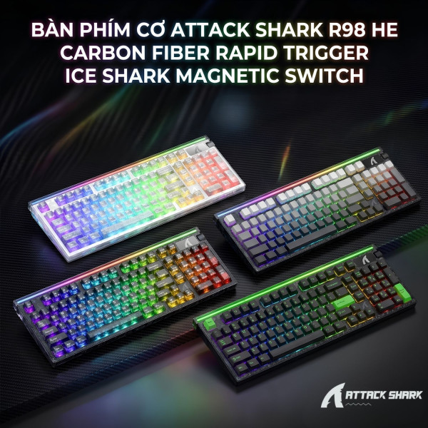 BÀN PHÍM CƠ ATTACK SHARK R98 HE CARBON FIBER RAPID TRIGGER ICE SHARK MAGNETIC SWITCH