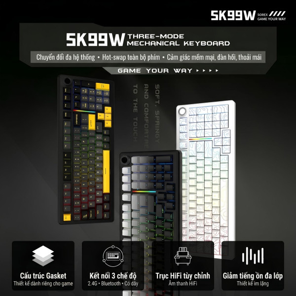 BÀN PHÍM CƠ SOREX SK99W MULTI MODES MILKY YELLOW PRO SWITCH