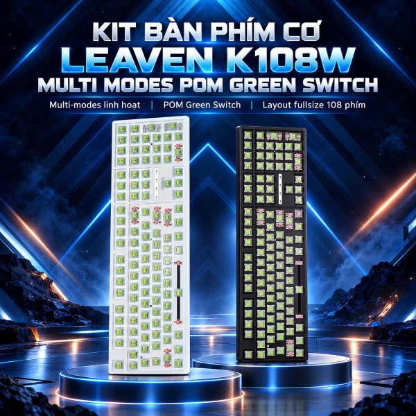 KIT BÀN PHÍM CƠ LEAVEN K108W MULTI MODES POM GREEN SWITCH