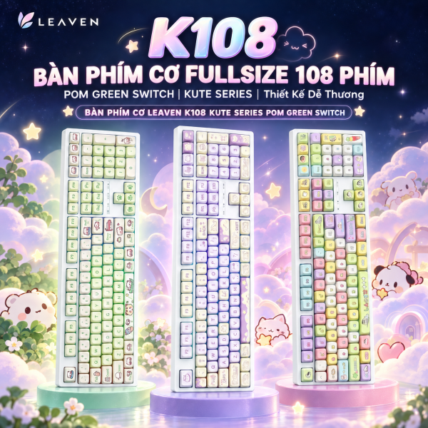 BÀN PHÍM CƠ LEAVEN K108 KUTE SERIES POM GREEN SWITCH