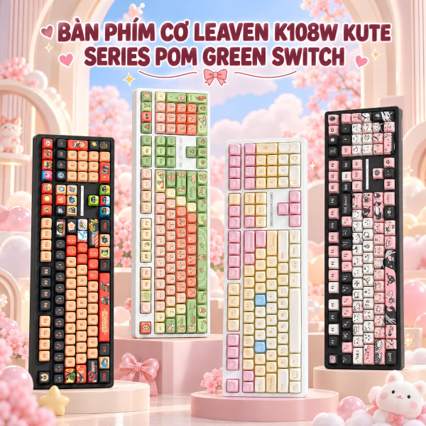 BÀN PHÍM CƠ LEAVEN K108W MULTI MODES KUTE POM GREEN SWITCH