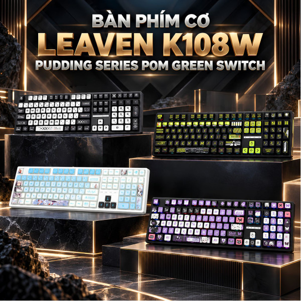 BÀN PHÍM CƠ LEAVEN K108W MULTI MODES PUDDING POM GREEN SWITCH