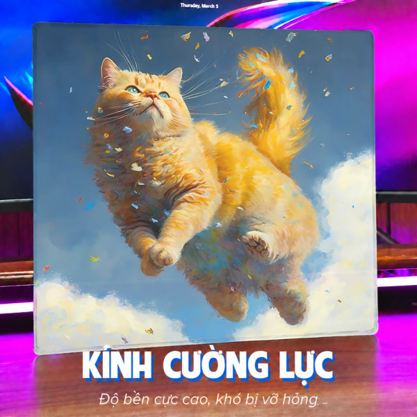 LÓT CHUỘT KÍNH CƯỜNG LỰC MÈO DỄ THƯƠNG SIZE 45X40 DÀY 3MM