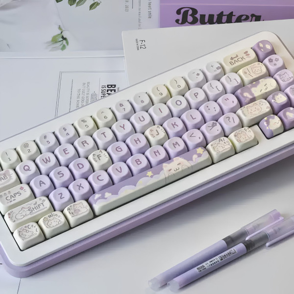 BỘ KEYCAP DYE-SUB TARO PURPLE KITTY (PBT/MOA PROFILE/132 PHÍM)