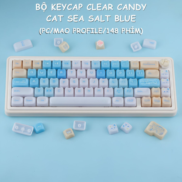 BỘ KEYCAP CLEAR CANDY CAT SEA SALT BLUE (PC/MAO PROFILE/148 PHÍM)