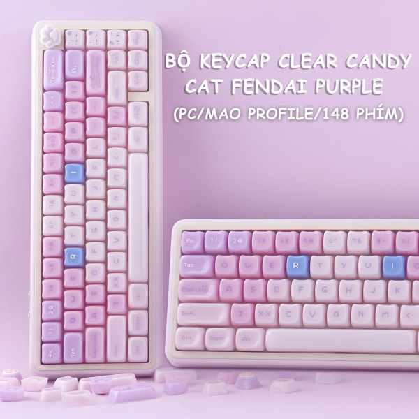 BỘ KEYCAP CLEAR CANDY CAT FENDAI PURPLE (PC/MAO PROFILE/148 PHÍM)